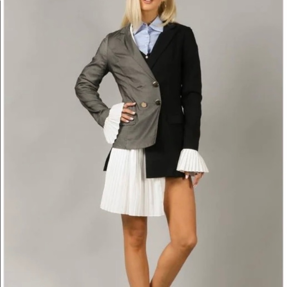 asymmetric double breasted pleat jacket